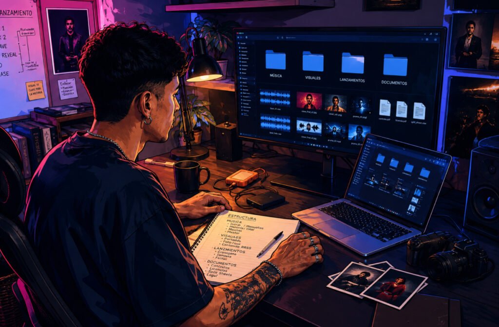 Aprende cómo organizar y almacenar el material de tu proyecto musical. Ordena canciones, visuales y archivos para trabajar de forma más profesional.