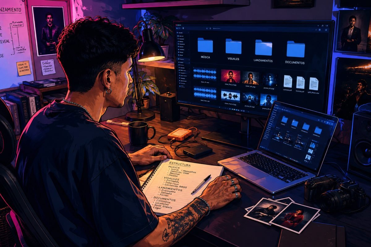 Aprende cómo organizar y almacenar el material de tu proyecto musical. Ordena canciones, visuales y archivos para trabajar de forma más profesional.